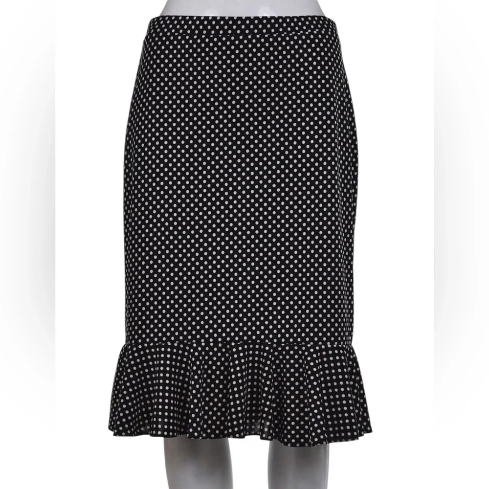 MICHAEL Michael Kors Black and White Polka Dot Pencil Skirt with Ruffle Hem